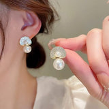 Korean Rhinestone Pearl Drop Earrings