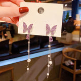 Lilac Butterfly Pearl Drop Earrings (Can be worn multiple ways)