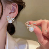 Bow Pearl Drop Earrings