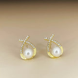 Rhinestone and Pearl Stud Earrings