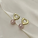 Pink Pearl Heart Earrings