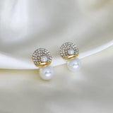 Korean Rhinestone Pearl Drop Earrings