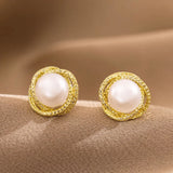 Spiral Geometric Pearl Studs